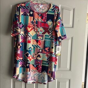 NWT LuLaRoe Disney Perfect T Shirt XS Colorful Mickey Minnie Mouse Patchwork